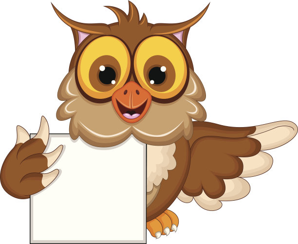猫头鹰卡通与空白标志图片下载