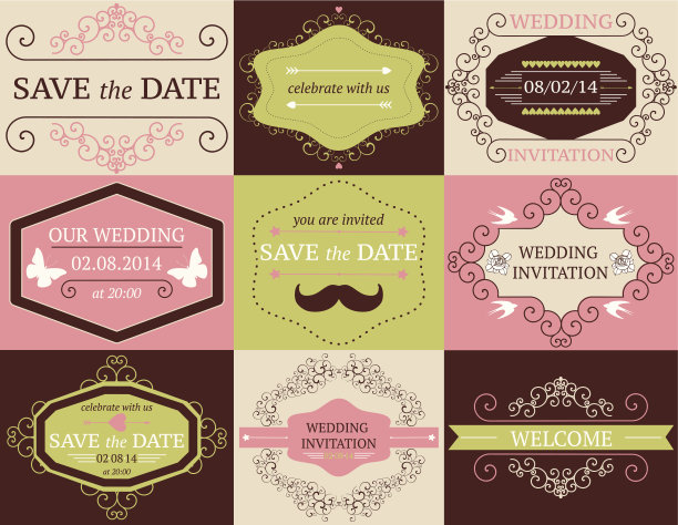 矢量收集装饰的婚礼框架图片下载