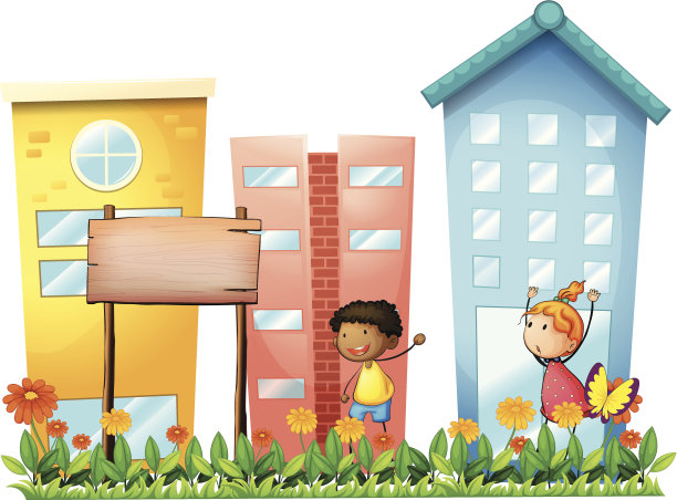 一个女孩和一个男孩在花园里拿着木招牌图片下载