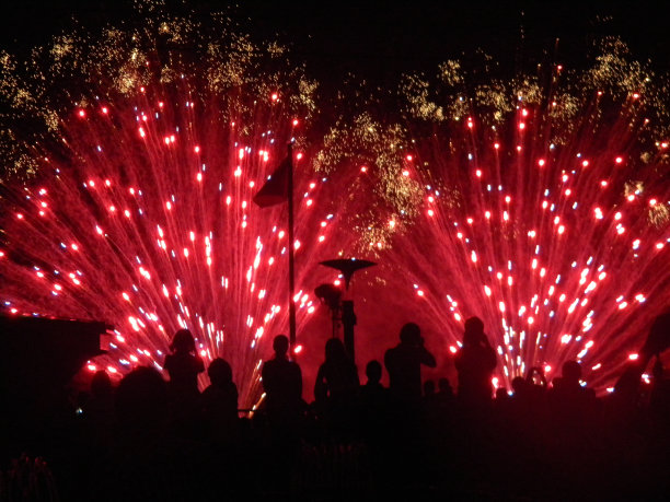 晚上海湾边的烟火表演图片下载