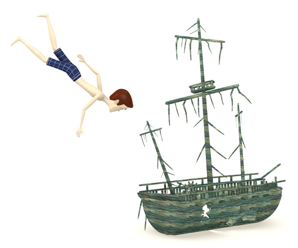 卡通人物与海难图片下载