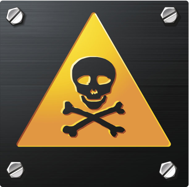 带螺栓的拉丝金属垃圾骷髅标志图片下载