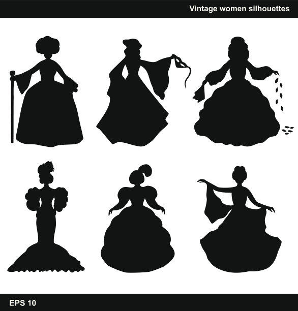 复古女性矢量剪影复古系列图片下载