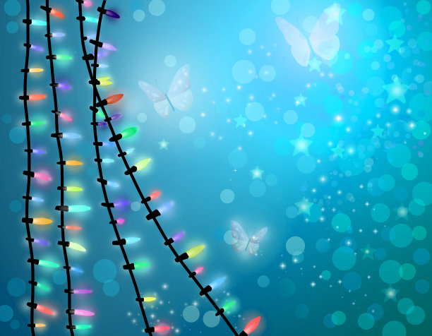 蝴蝶和圣诞彩灯。图片下载