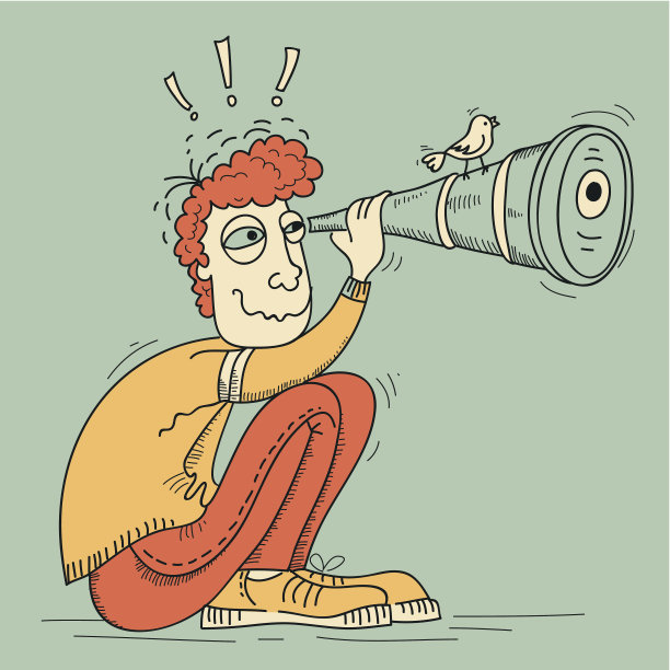 用望远镜看。矢量青年插画图片下载