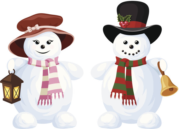 两个圣诞雪人:男孩和女孩。矢量插图。图片下载