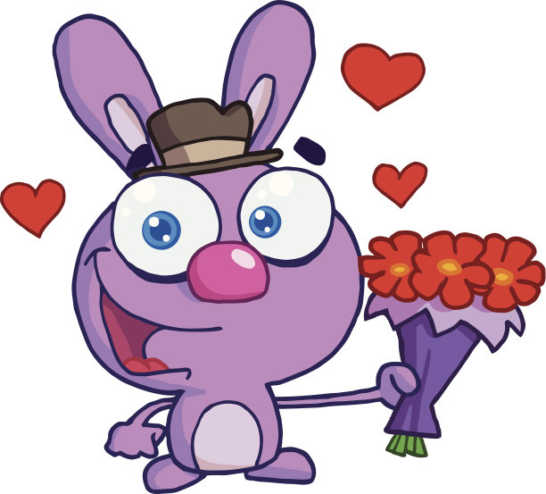 可爱的带花的紫色兔子图片下载