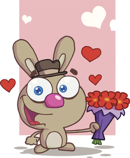带着花和背景的微笑兔子图片下载