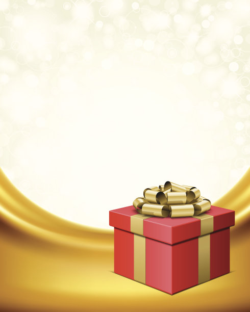 用彩带装饰窗帘和灯光的礼盒图片下载