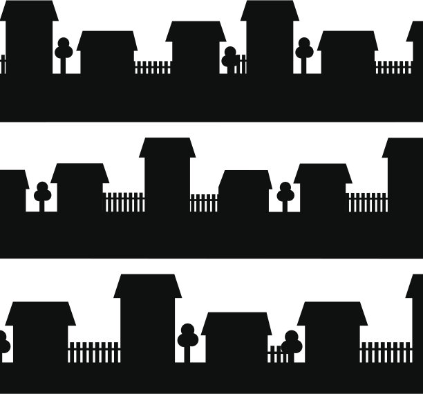 用房子，树木，栅栏围成的黑色边框图片下载