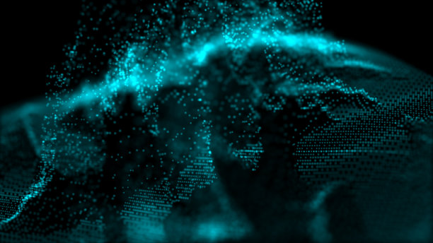 荧光蓝色粒子上的黑色背景图片下载