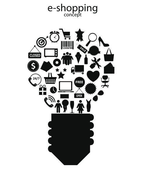电子购物概念图标矢量插图图片下载