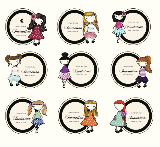 一套可爱小女孩的标签图片下载