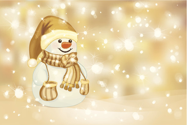 金色背景上的快乐雪人向量。图片下载