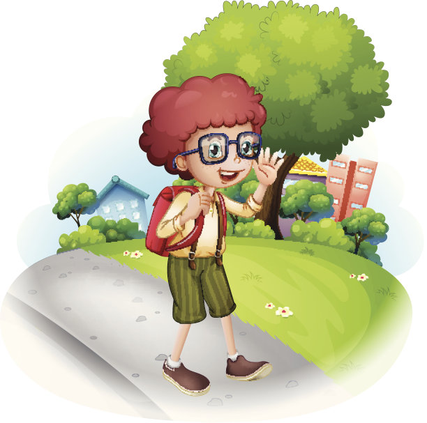 背着背包走在街上的男孩图片下载