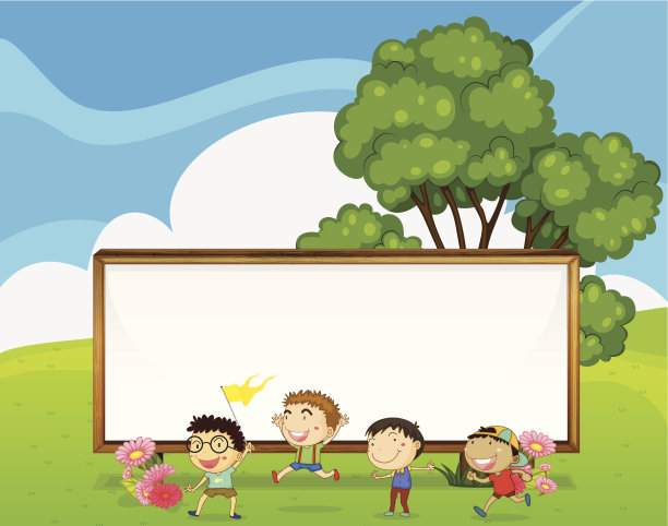 孩子们在空空的大招牌前玩耍图片下载