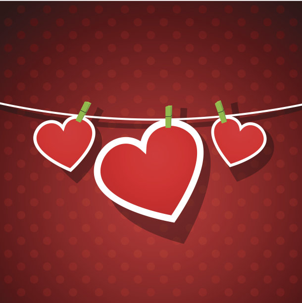 纸心挂在绳子上。图片下载