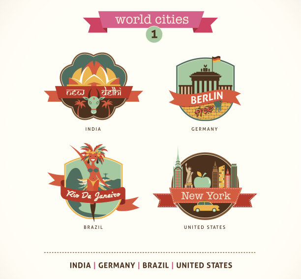 世界城市标签-德里，柏林，里约热内卢，纽约图片下载