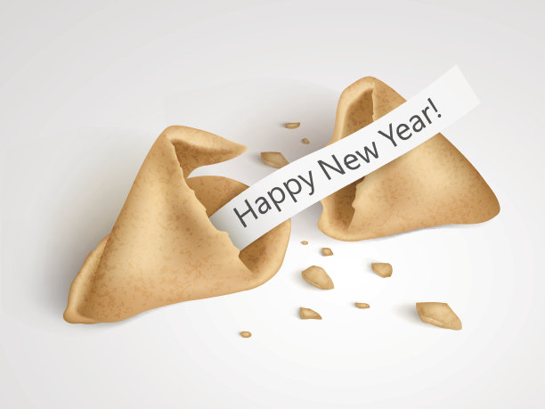 幸运饼干碎了，上面写着新年快乐!《财富》杂志图片下载