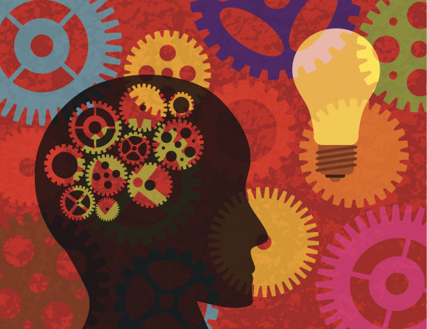 人类头部轮廓与齿轮背景矢量插图图片下载