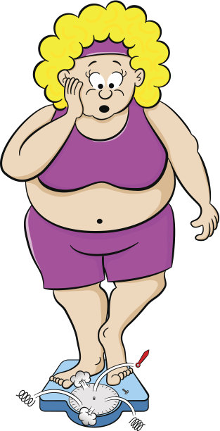 浴室体重秤上的超重女人图片下载