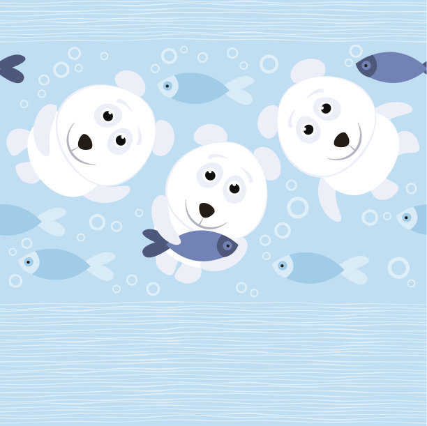 无缝模式与北极熊和鱼类。图片下载