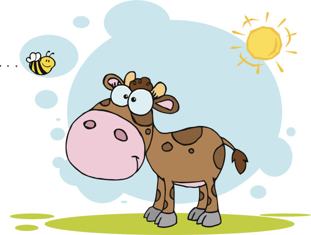 有蜜蜂和背景的小母牛图片下载