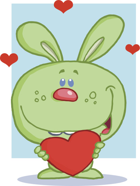 绿色的兔子拿着一个有背景的心脏图片下载