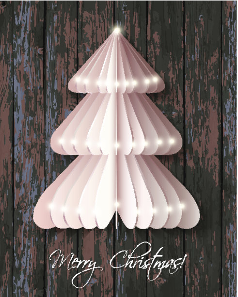 白色折纸圣诞树贺卡图片下载