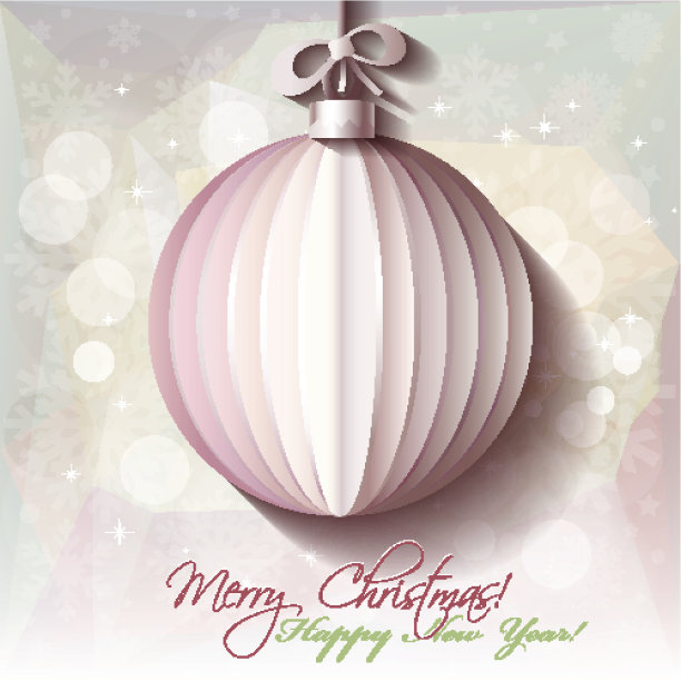 白色折纸圣诞球贺卡上的雪花图片下载