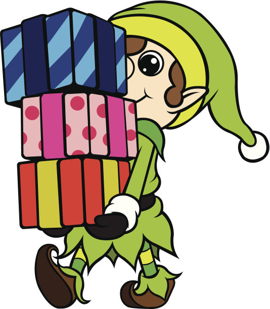 圣诞精灵男孩带着一堆礼物图片下载