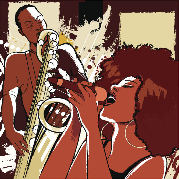 爵士歌手和萨克斯管手在垃圾摇滚背景图片下载