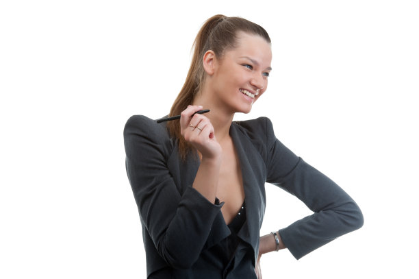 一位年轻的女商人手里拿着一支笔图片下载