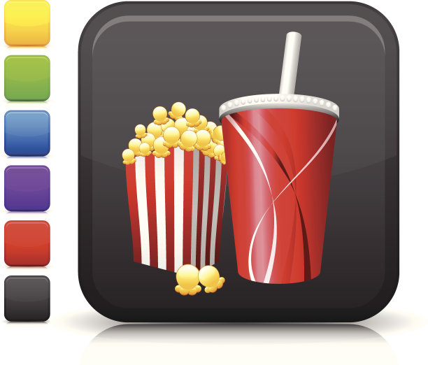 爆米花和汽水图标上的方形按钮图片下载