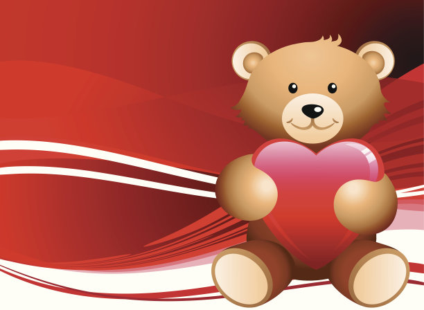 红色情人节背景与泰迪熊图片下载