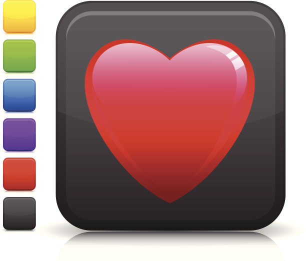 方形按钮上的心形图标图片下载