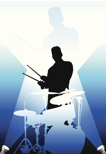 鼓手在互联网背景下的明亮灯光下图片下载