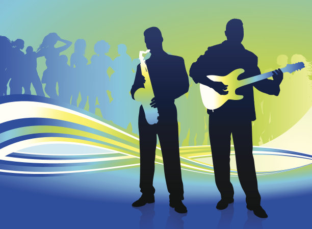 音乐乐队在抽象的互联网背景与人群图片下载