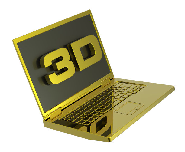 闪亮的金色笔记本电脑隔离在白色。图片下载