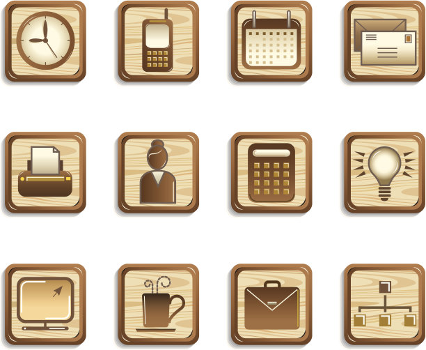 方形木材办公室图标按钮图片下载