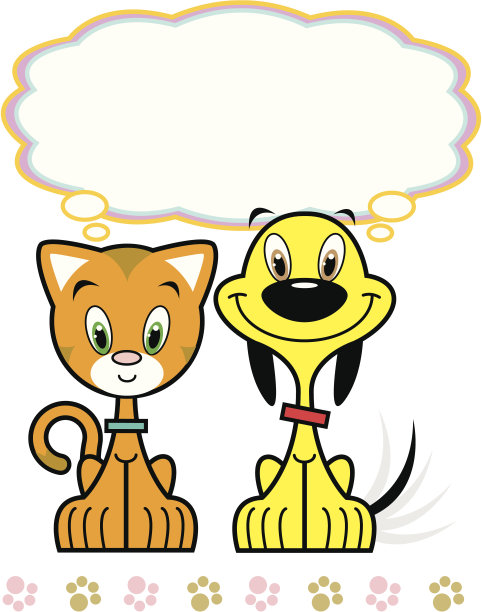 顽皮的黄色小狗和可爱的橙色小猫朋友图片下载