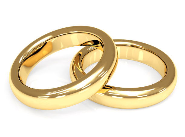 两枚3d金结婚戒指图片下载