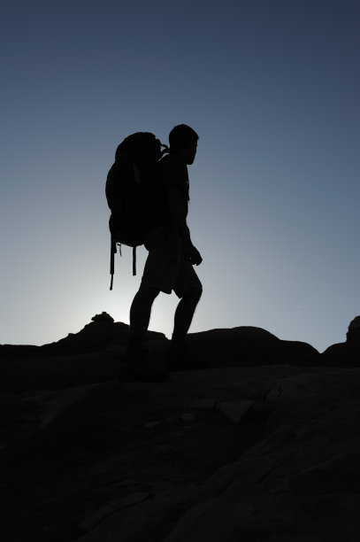 日落时背包客的剪影图片下载