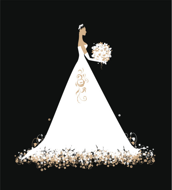 新娘身着白色婚纱，手持花束图片下载