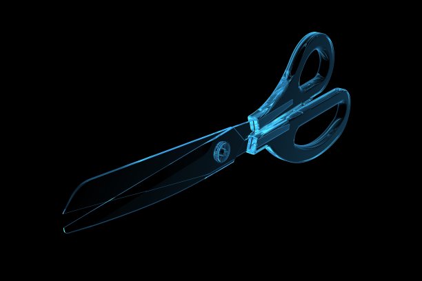 剪子3D渲染x射线蓝色透明图片下载