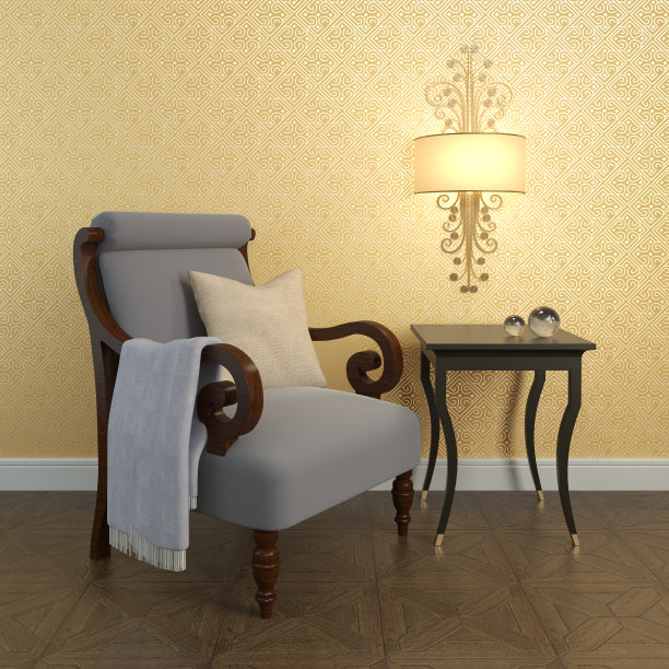 靠墙的扶手椅。素材图片