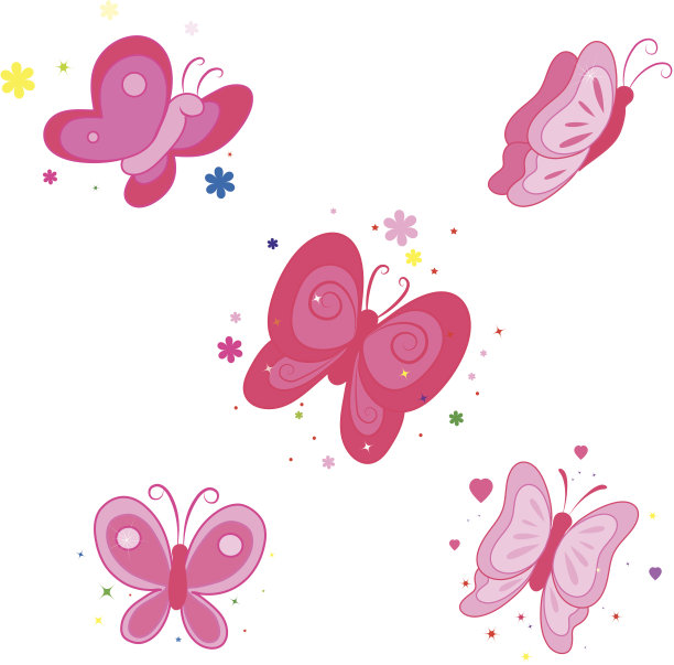 白色背景上的粉红色蝴蝶图案图片下载