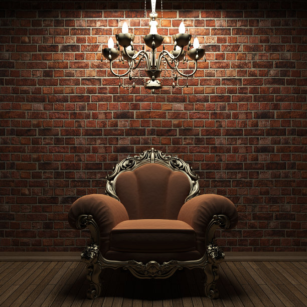 有照明的砖墙和椅子图片下载