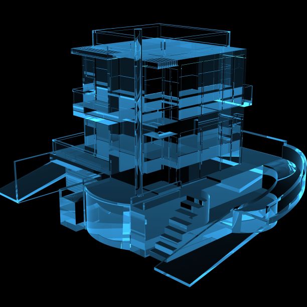 蓝色房子的3D x射线模型图片下载