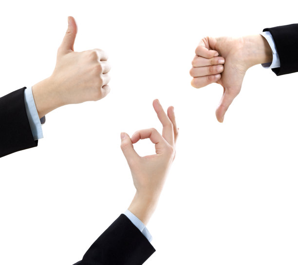 三个商人竖起大拇指和向下的手势图片下载